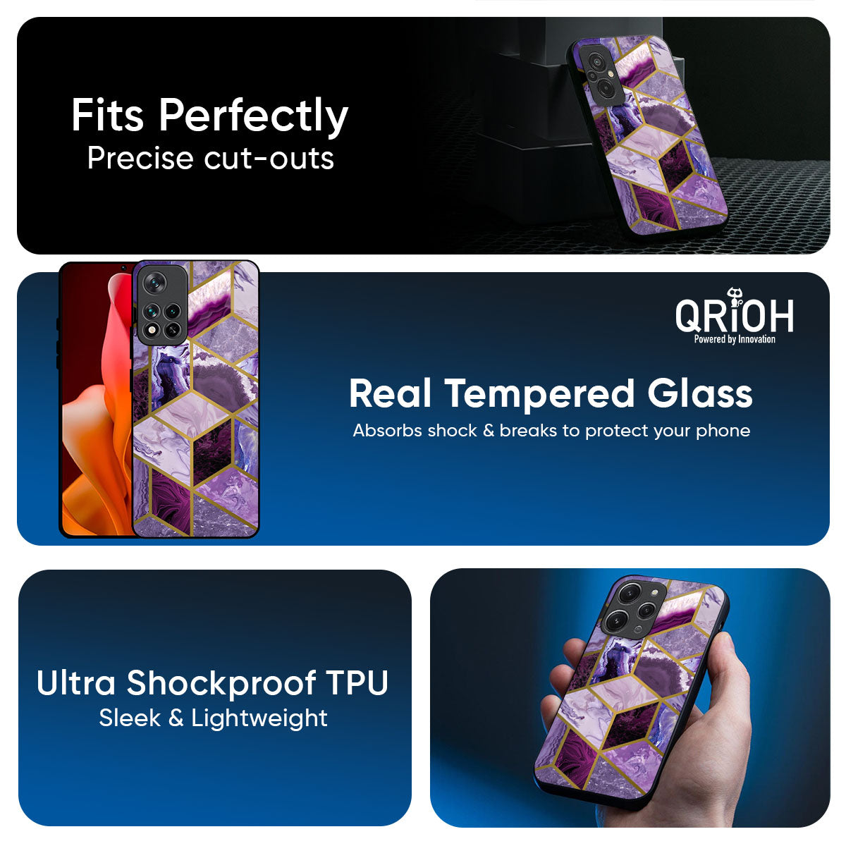Purple Rhombus Marble Glass Case for Mi 15 5G