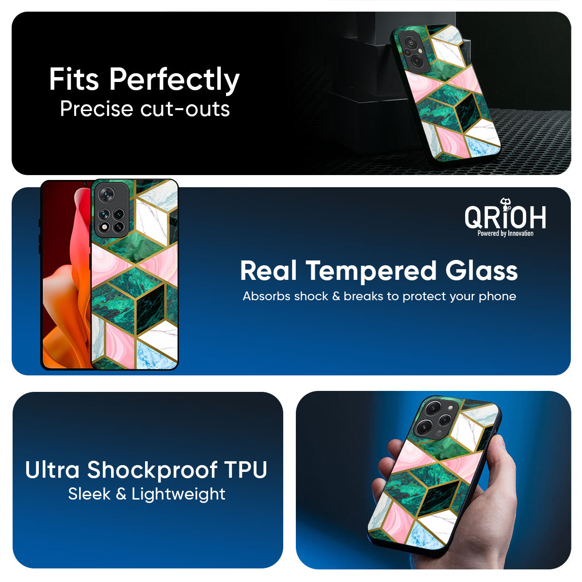 Seamless Green Marble Glass Case for Mi 15 5G