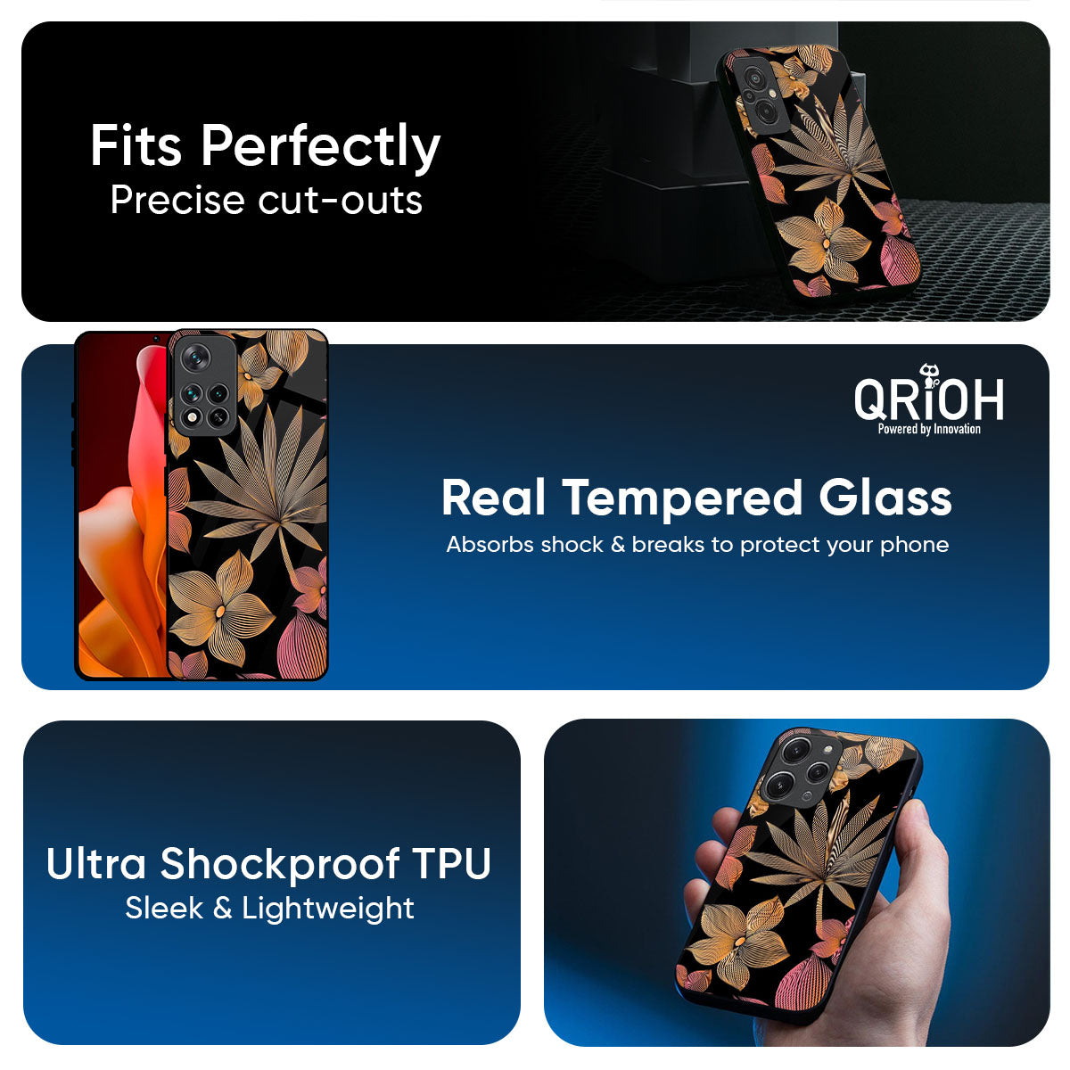 Lines Pattern Flowers Glass Case for Mi 15 5G