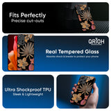 Lines Pattern Flowers Glass Case for Redmi 15 5G