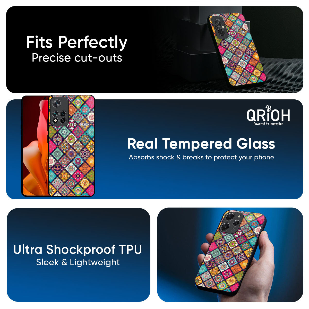 Multicolor Mandala Glass Case for Mi 15 5G