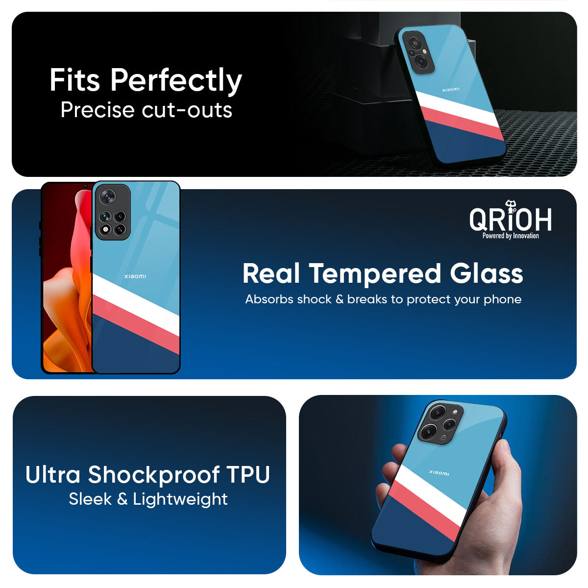 Pink & White Stripes Glass Case For Mi 15 5G