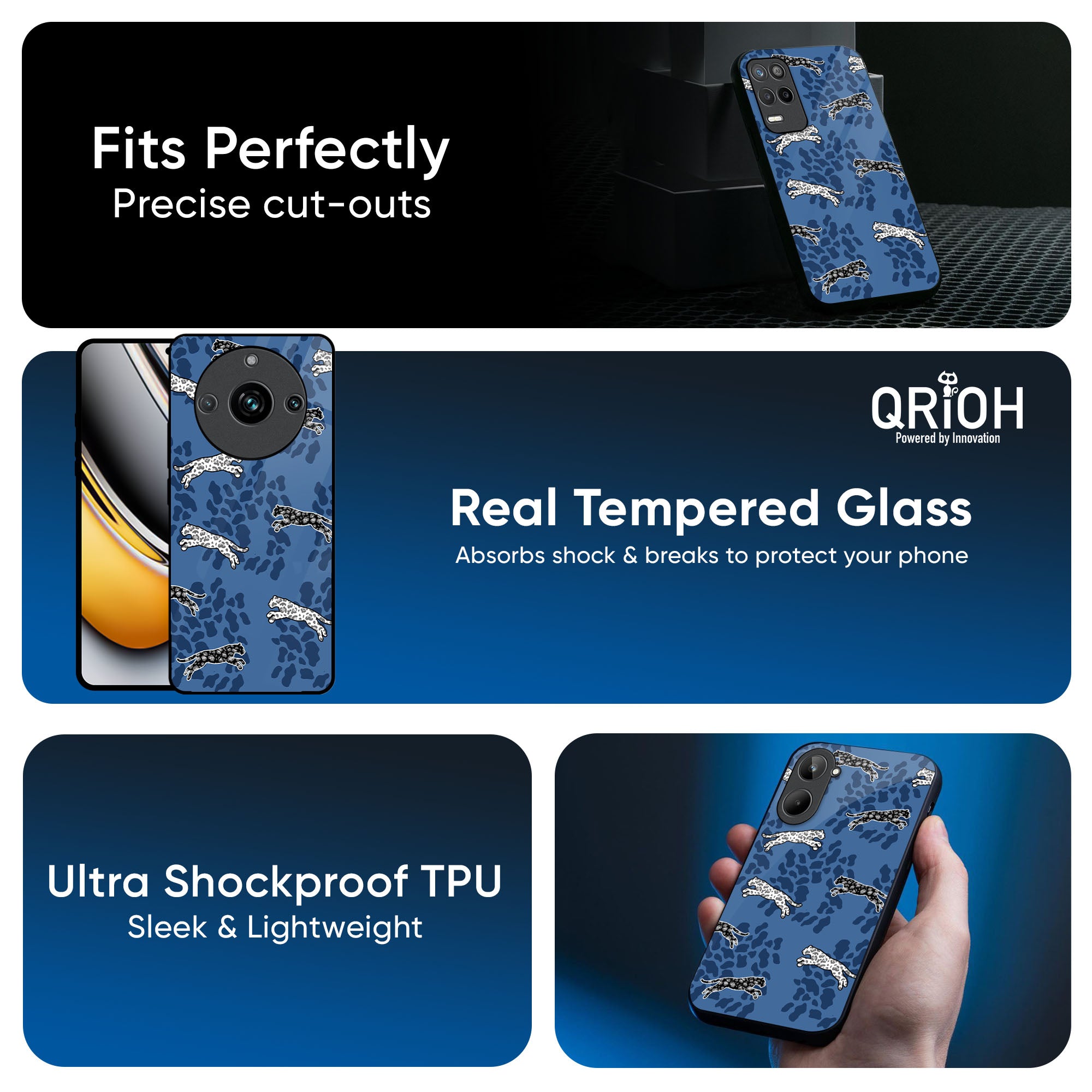 Blue Cheetah Glass Case for Realme GT7 Pro