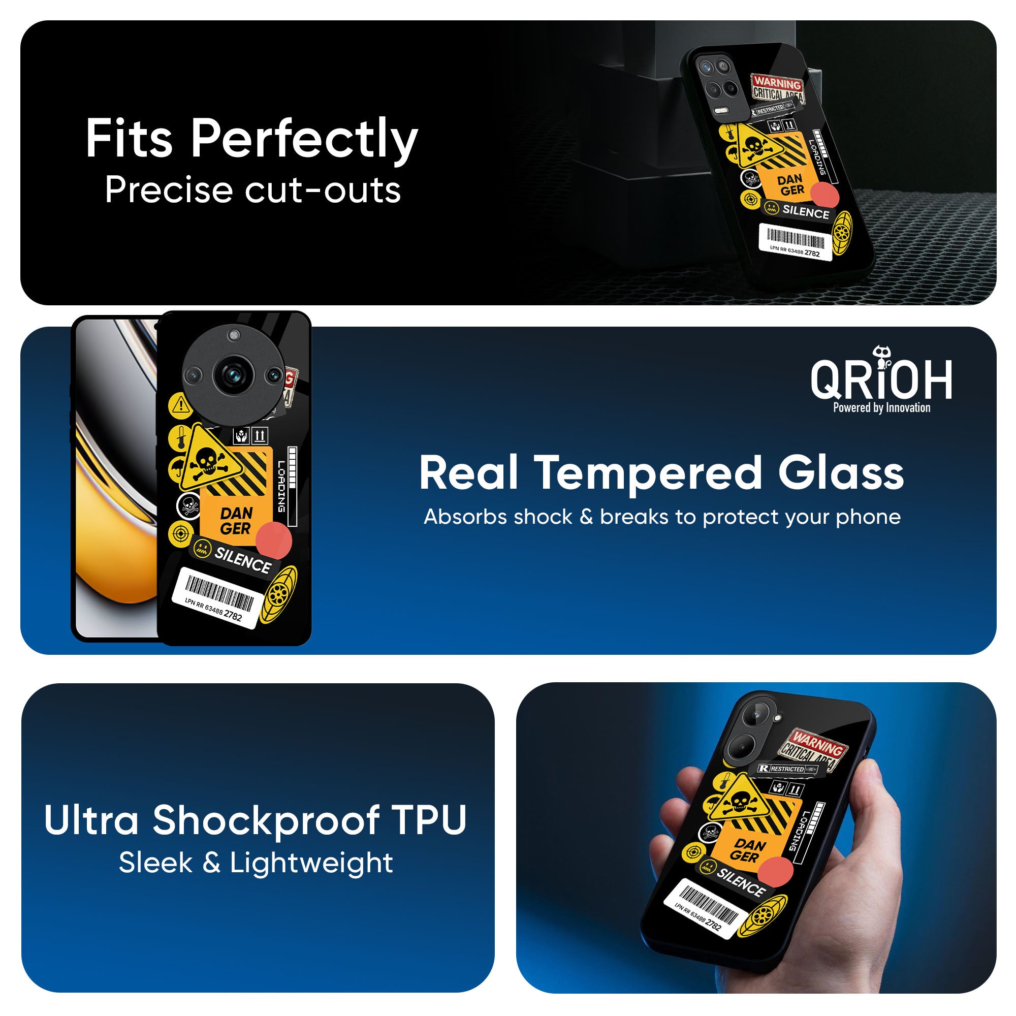 Danger Signs Glass Case for Realme 13 5G