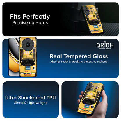 Yellow Racing Car Glass Case for Realme 12 Pro Plus 5G