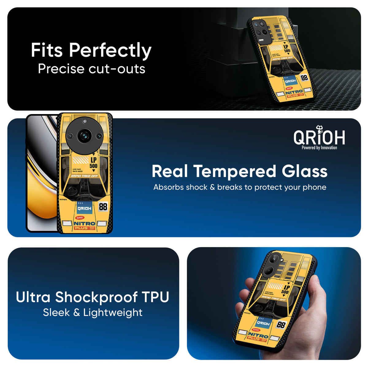 Yellow Racing Car Glass Case for Realme 9i 5G