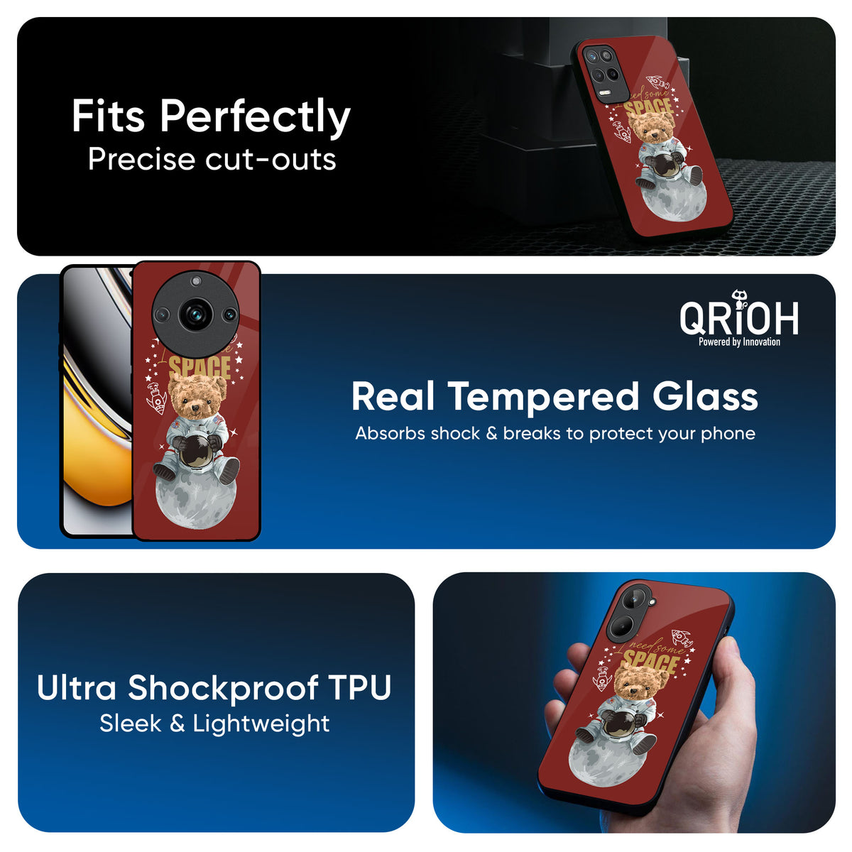Astronaut Bear Glass Case for Realme Narzo 30 5G