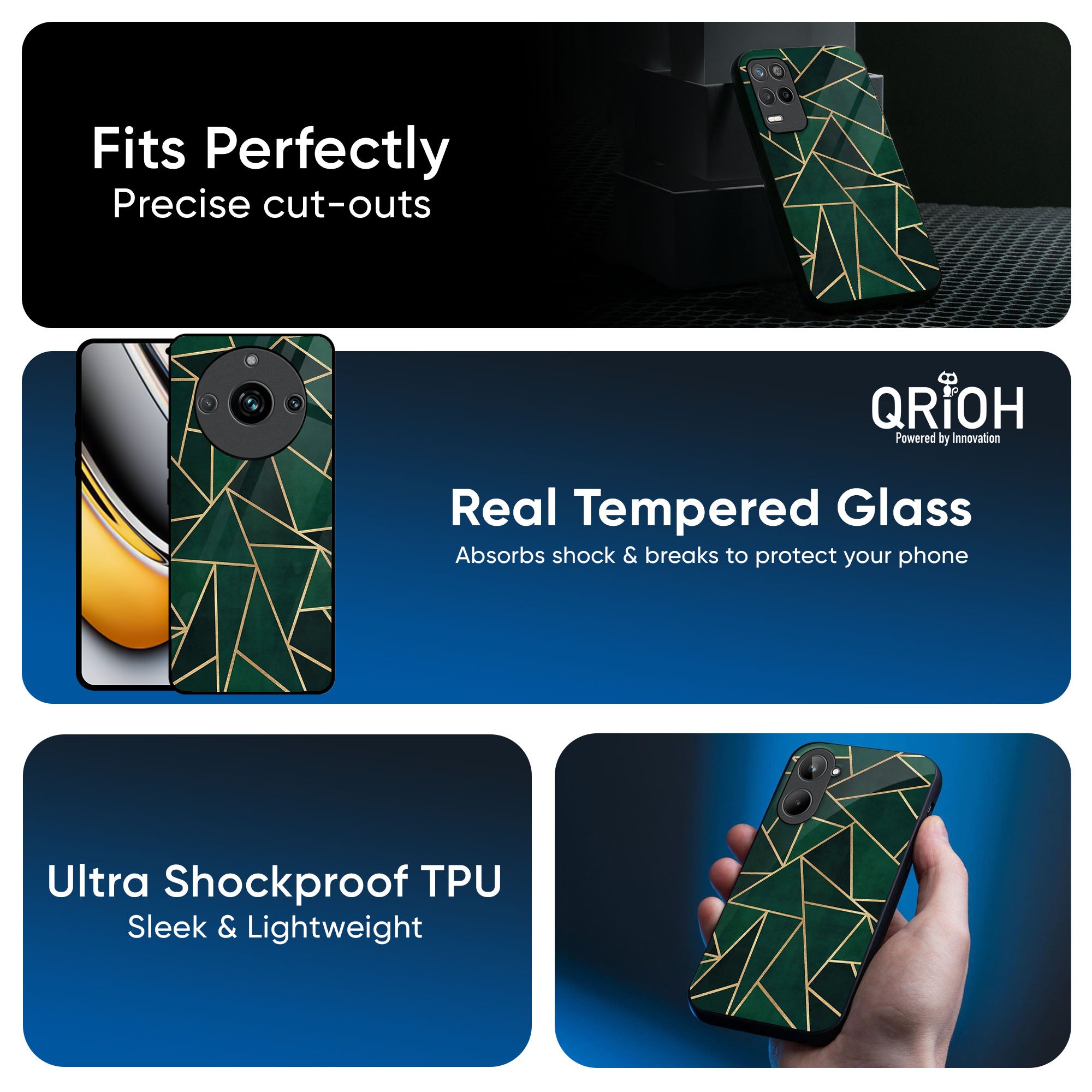 Abstract Green Glass Case For Realme 13 Pro Plus 5G