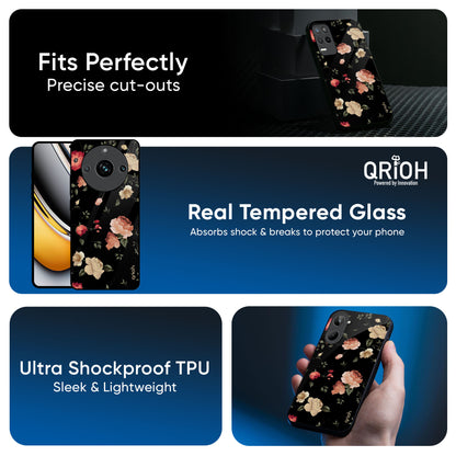 Black Spring Floral Glass Case for Realme 13 Plus 5G