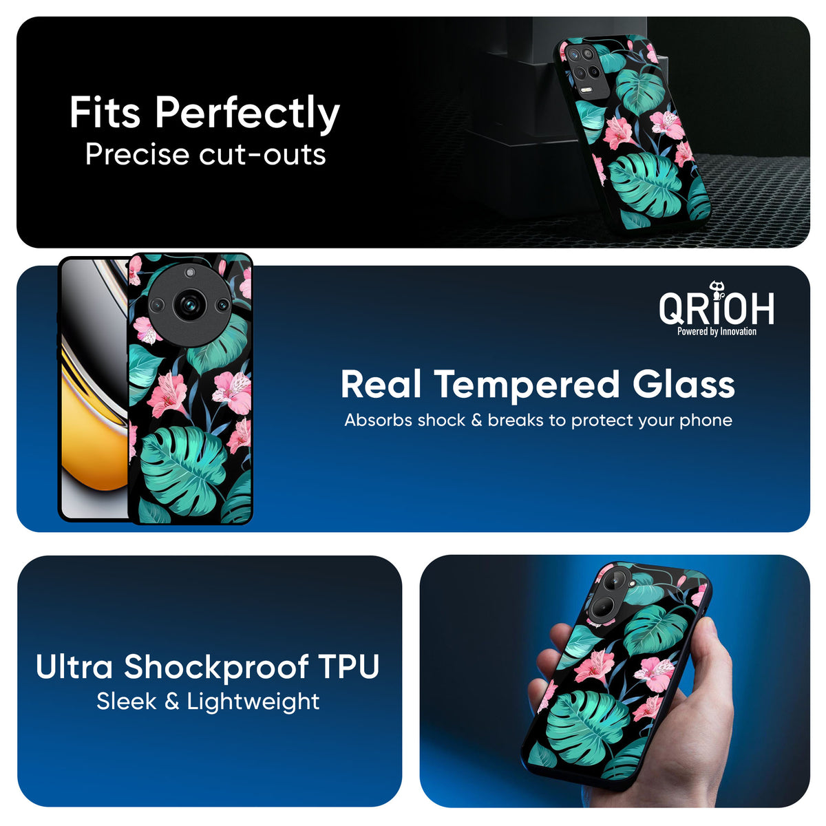 Tropical Leaves & Pink Flowers Glass Case for Realme 13 5G