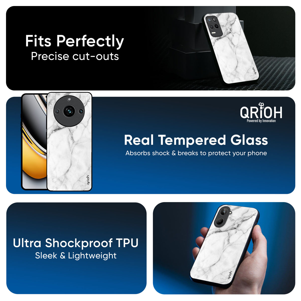 Modern White Marble Glass Case for Realme 13 5G