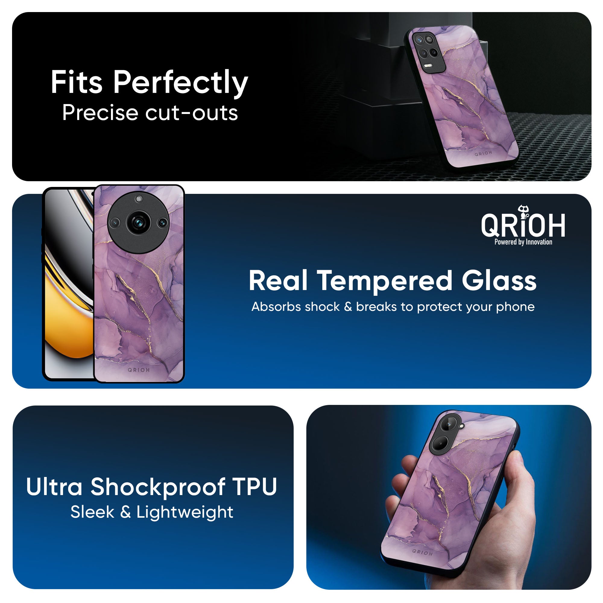 Purple Gold Marble Glass Case for Realme 13 5G