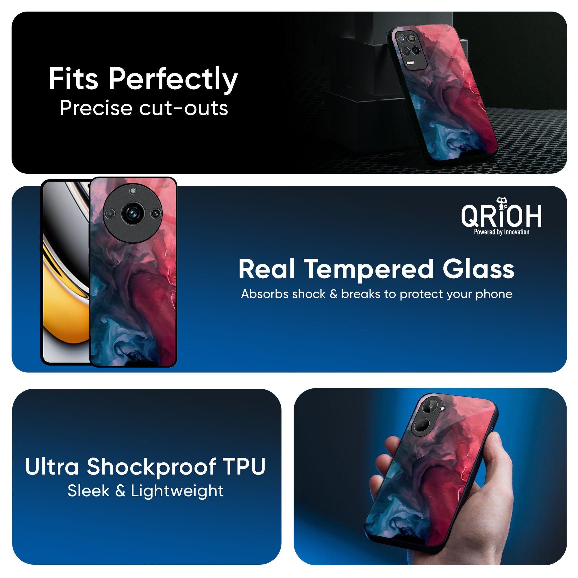 Blue & Red Smoke Glass Case for Realme 8s 5G