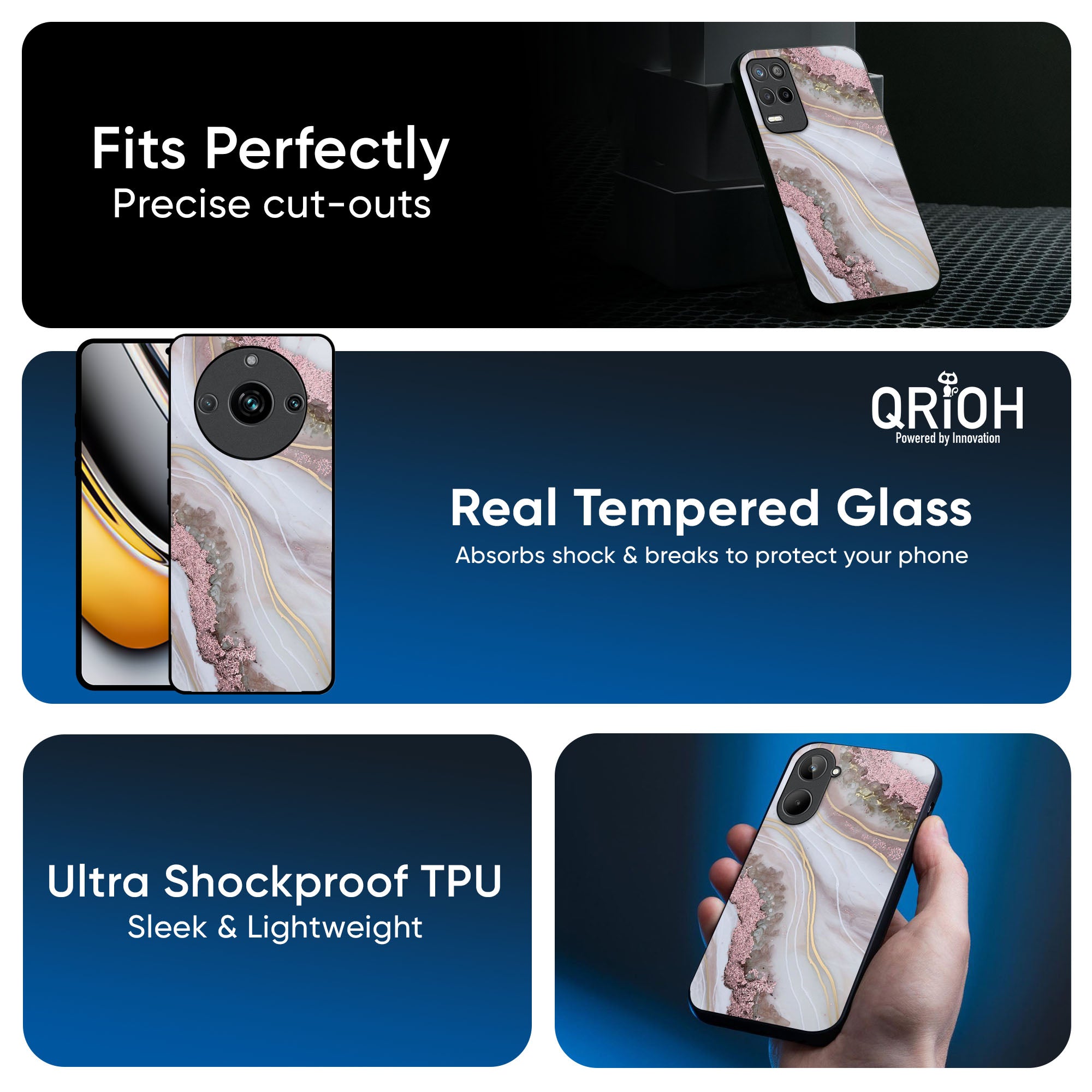 Pink & Gold Gllitter Marble Glass Case for Realme 13 Plus 5G
