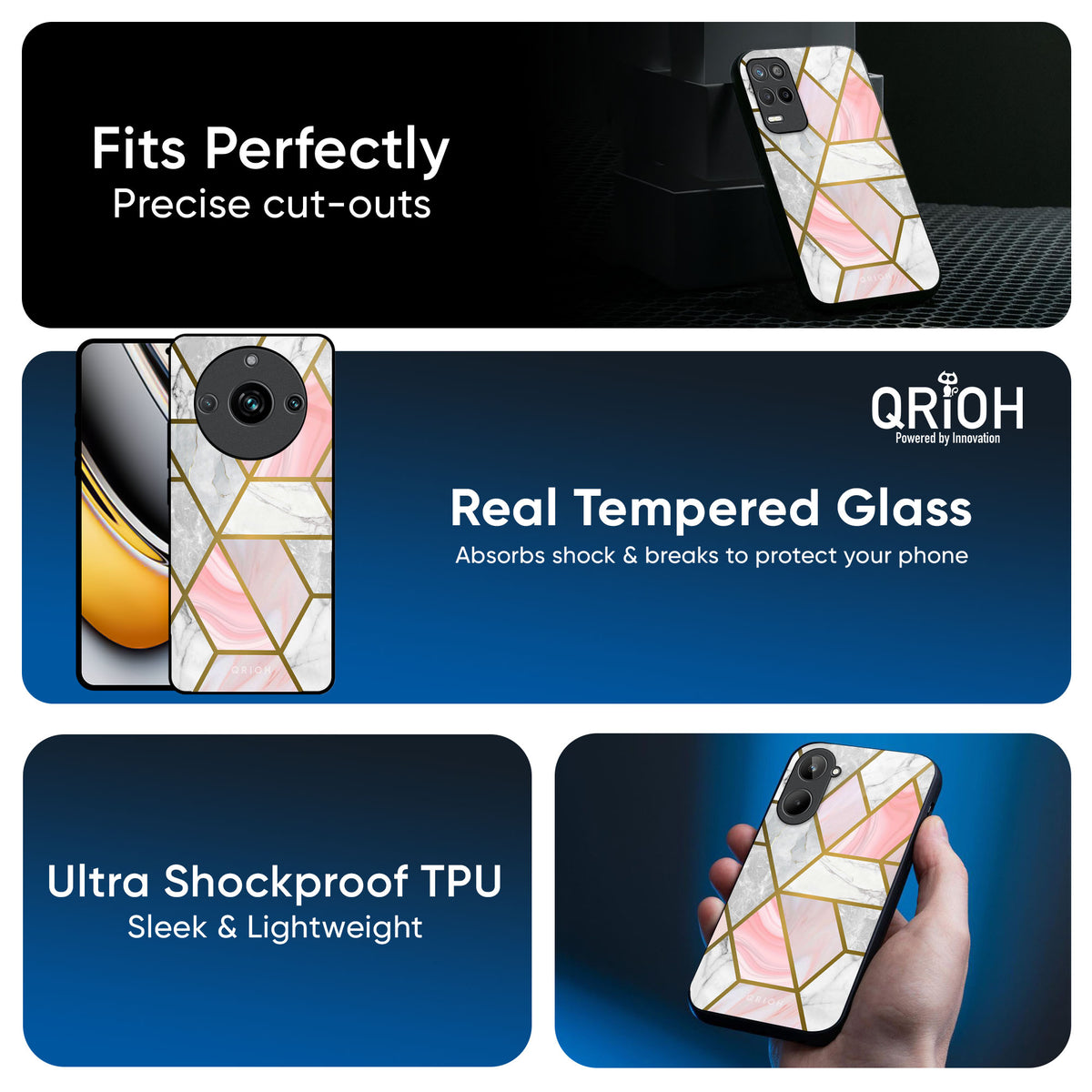 Geometrical Marble Glass Case for Realme 13 5G