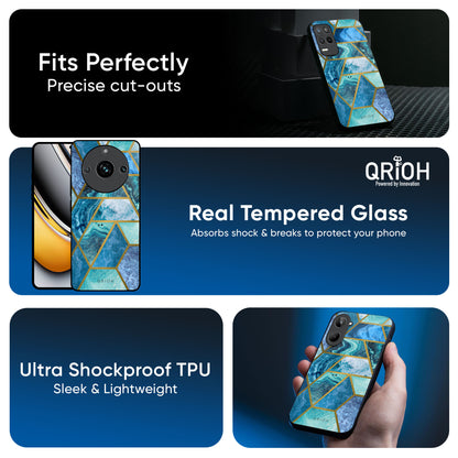 Turquoise Geometrical Marble Glass Case for Realme 13 5G