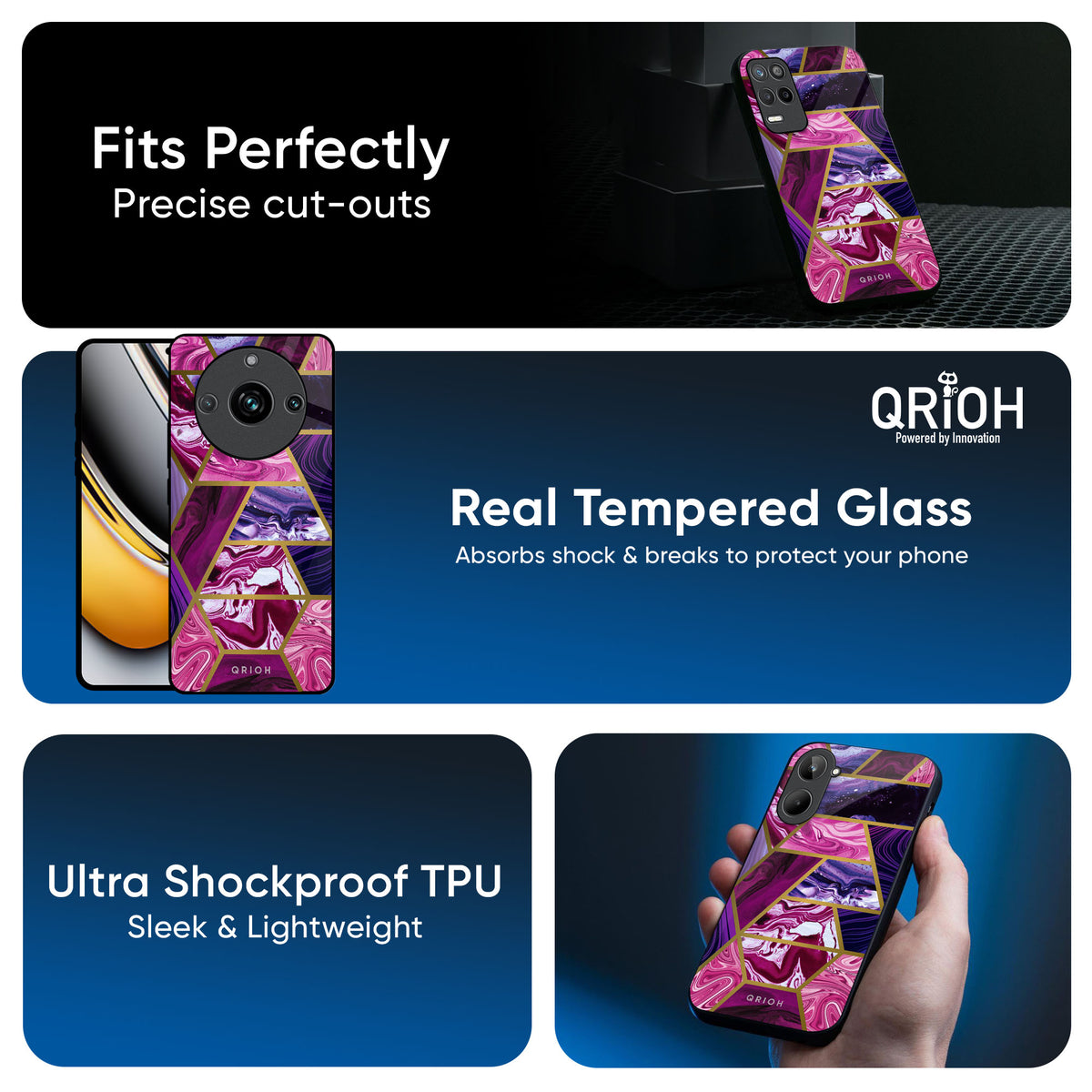 Electroplated Geometric Marble Glass Case for Realme 13 5G