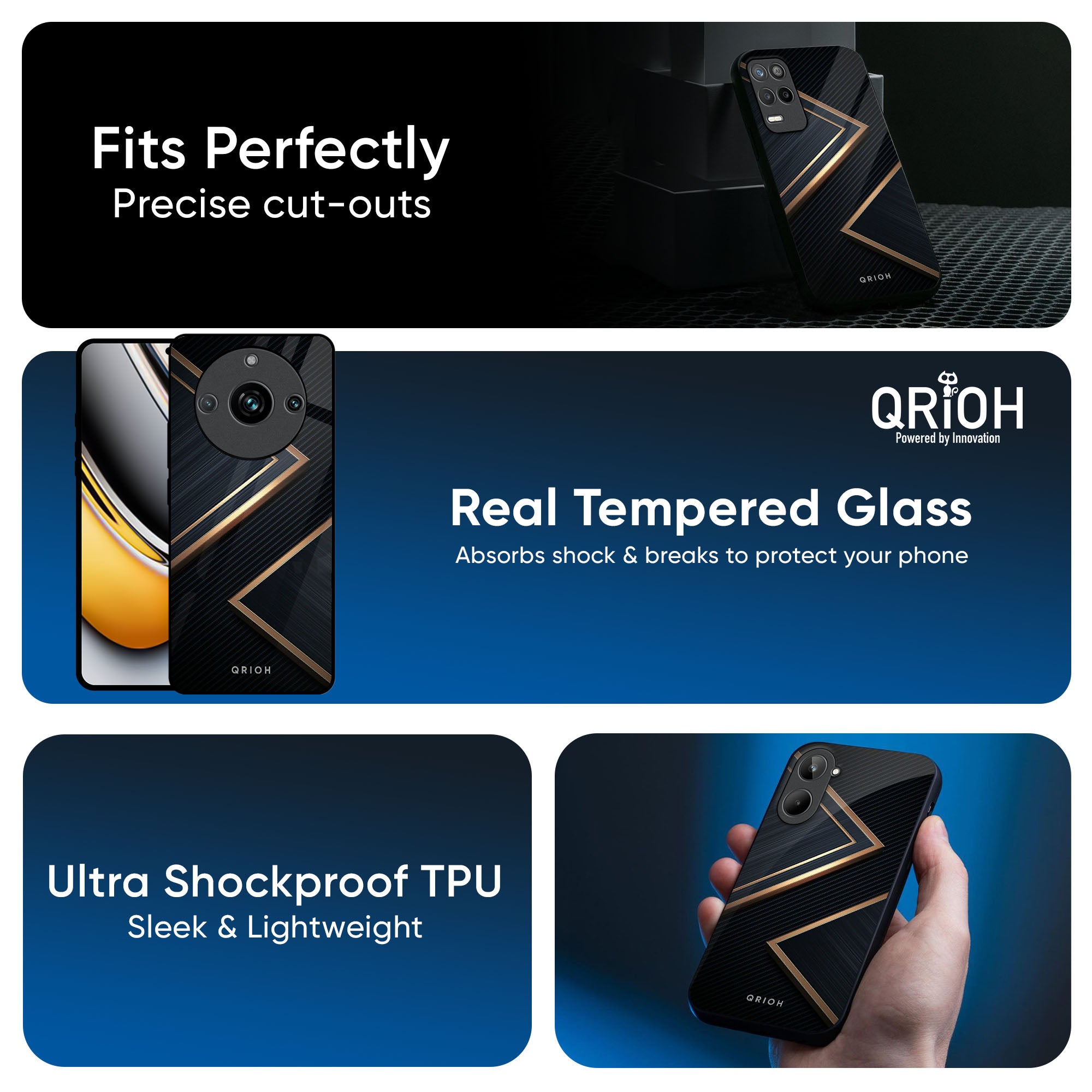 Sleek Golden & Navy Glass Case for Realme Narzo 30 5G
