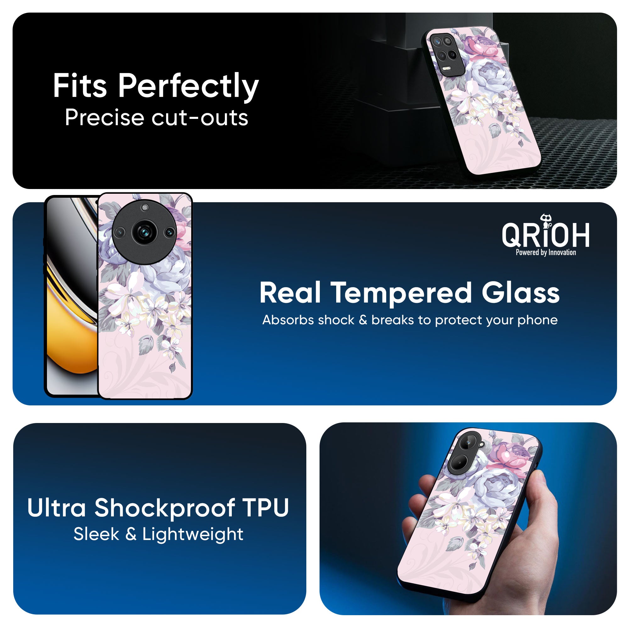 Elegant Floral Glass Case for Realme GT7 Pro