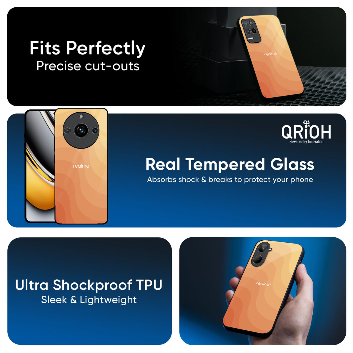 Orange Curve Pattern Glass Case for Realme 13 5G