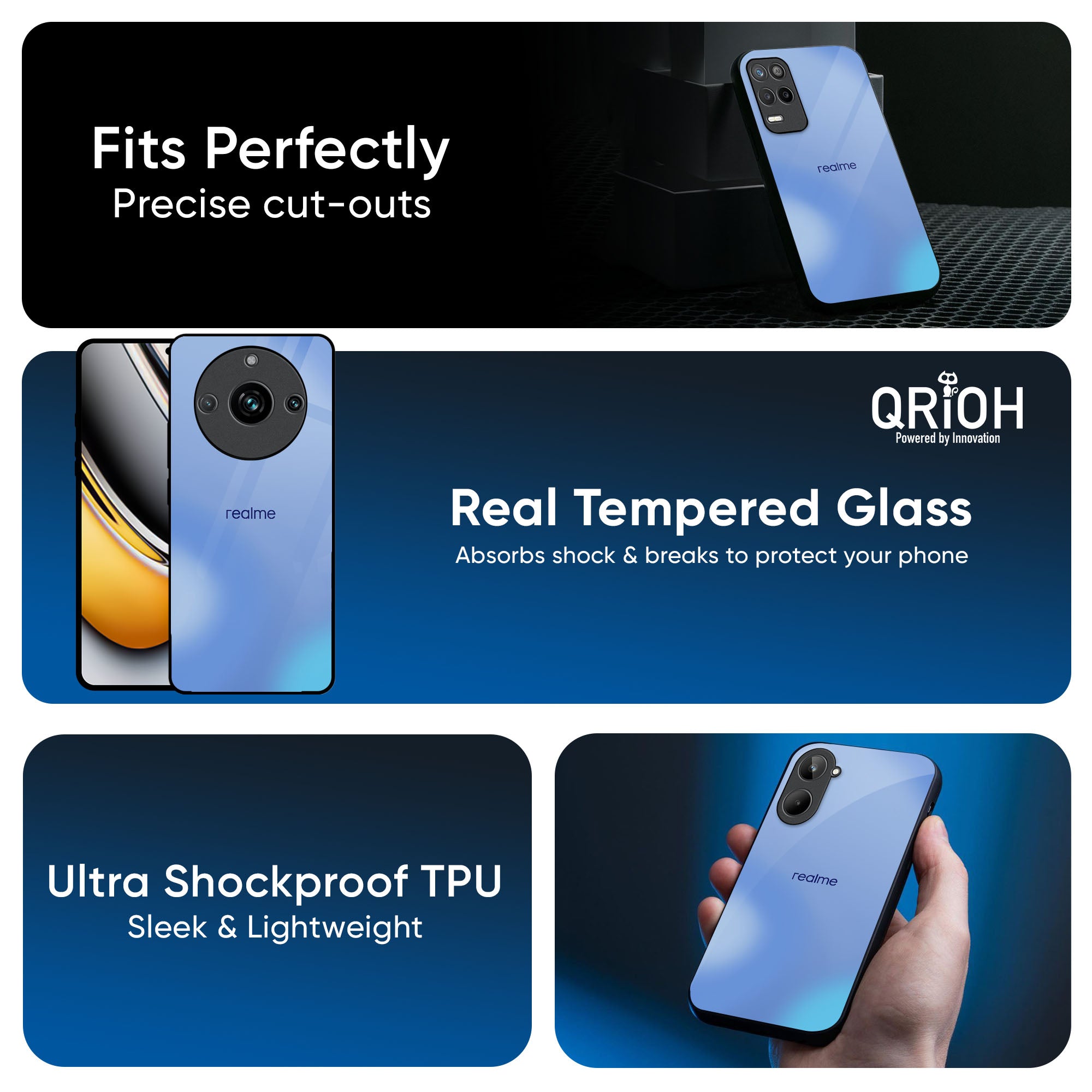 Vibrant Blue Texture Glass Case for Realme 13 Pro Plus 5G
