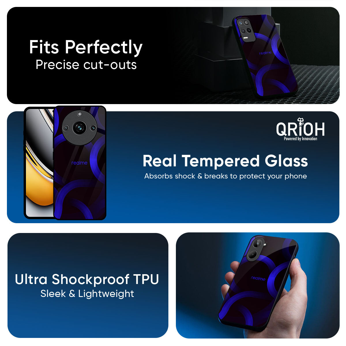 Blue Ring Light Glass Case for Realme GT7 Pro