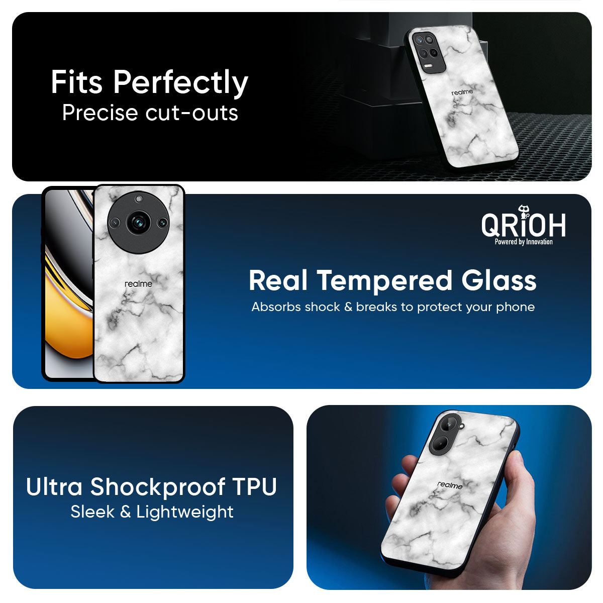 Satin White Marble Glass Case for Realme GT7 Pro