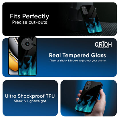 Teal Flames Glass Case for Realme GT7 Pro