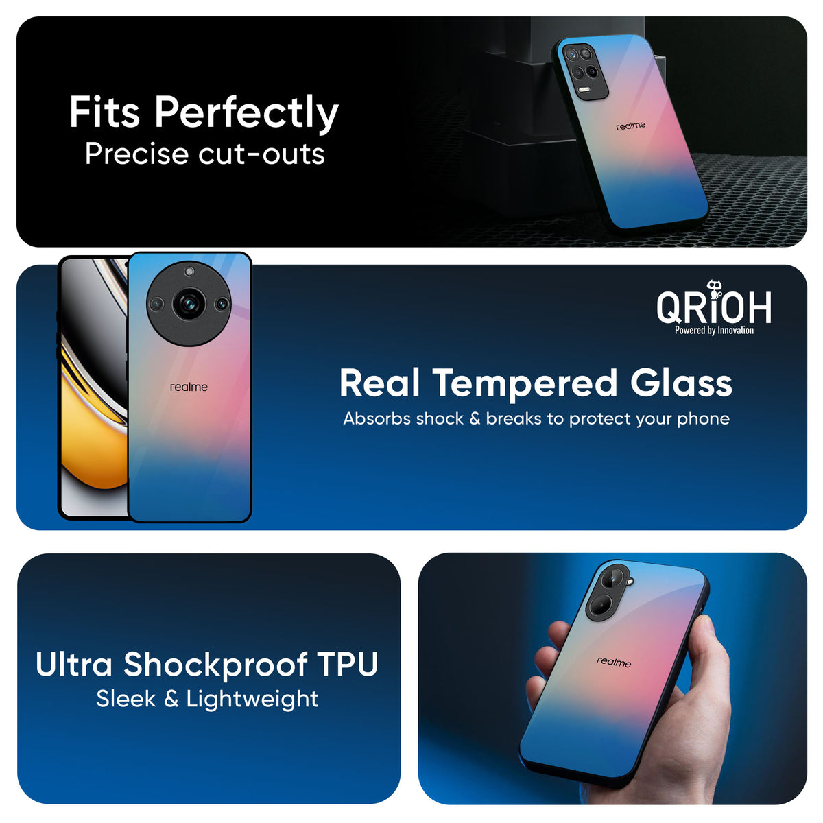 Blue & Pink Ombre Glass case for Realme Narzo 70 Pro 5G
