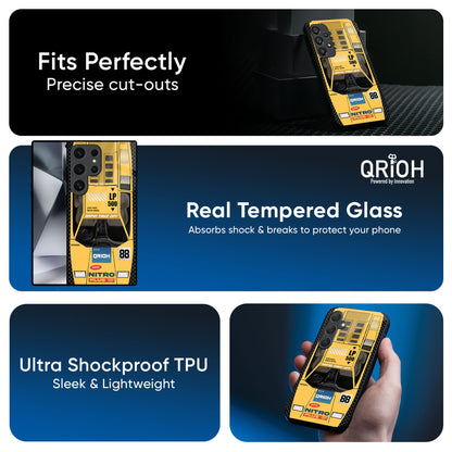 Yellow Racing Car Glass Case for Samsung Galaxy A72