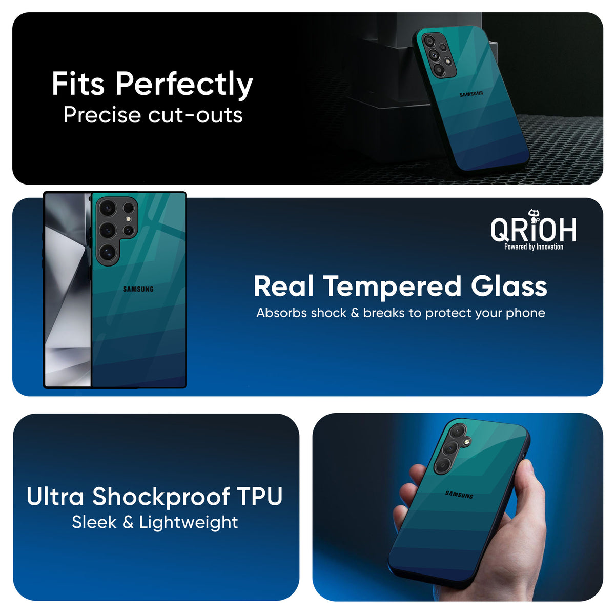 Green Triangle Pattern Glass Case for Samsung Galaxy M55s