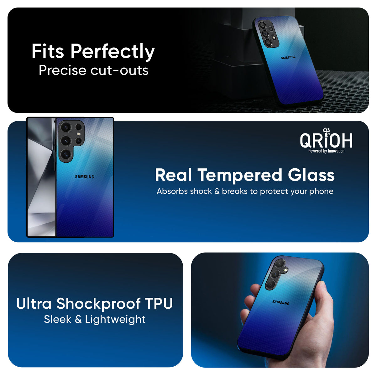 Blue Rhombus Pattern Glass Case for Samsung Galaxy S25 Plus 5G