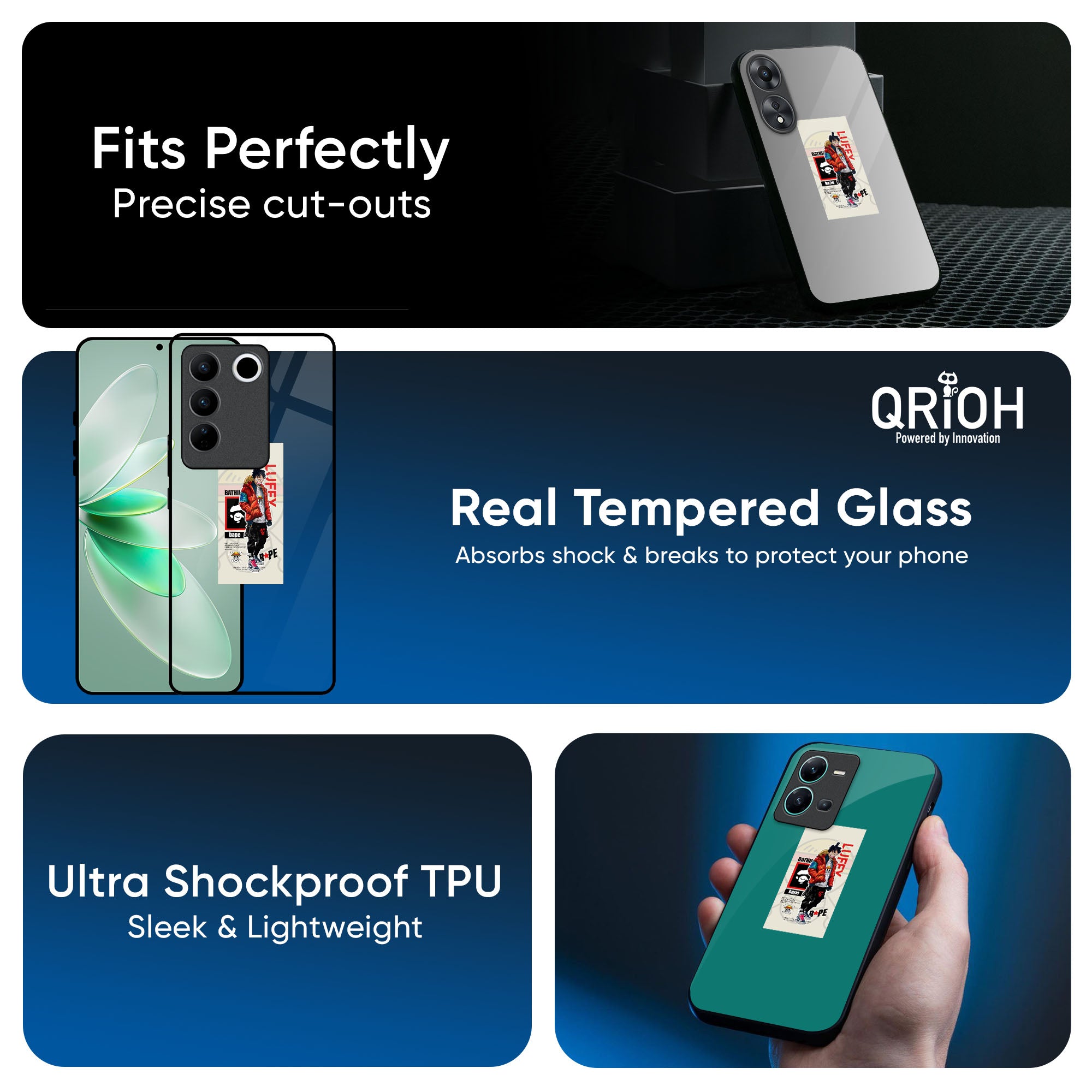 Bape Luffy Glass Case for IQOO Z9s Pro 5G