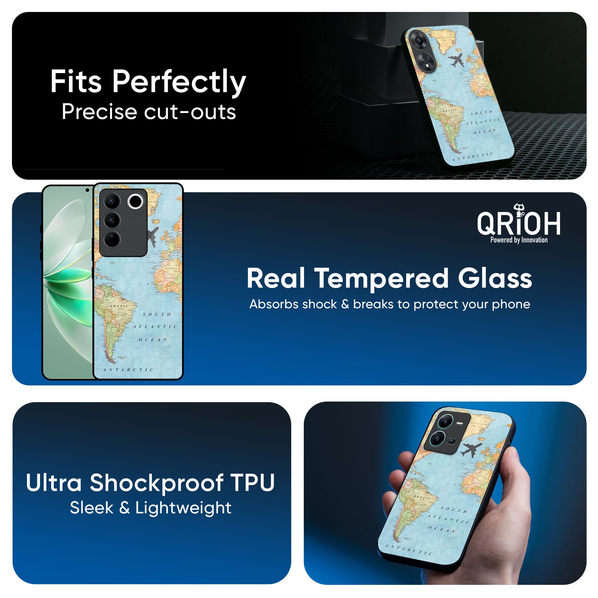 Travel Map Glass Case for IQOO Z9s Pro 5G