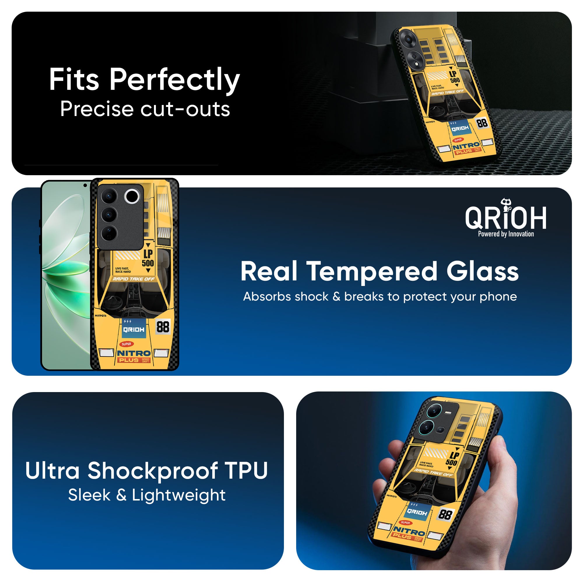 Yellow Racing Car Glass Case for Vivo V20 Pro