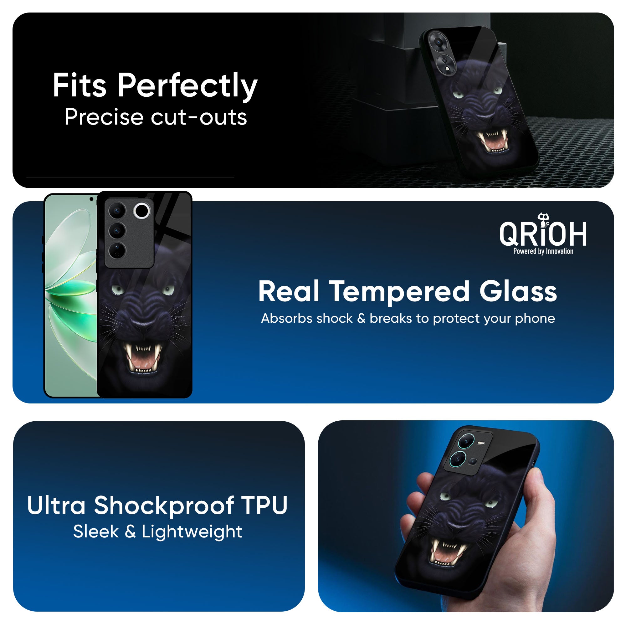 Angry Black Leopard Glass Case for Vivo X50 Pro