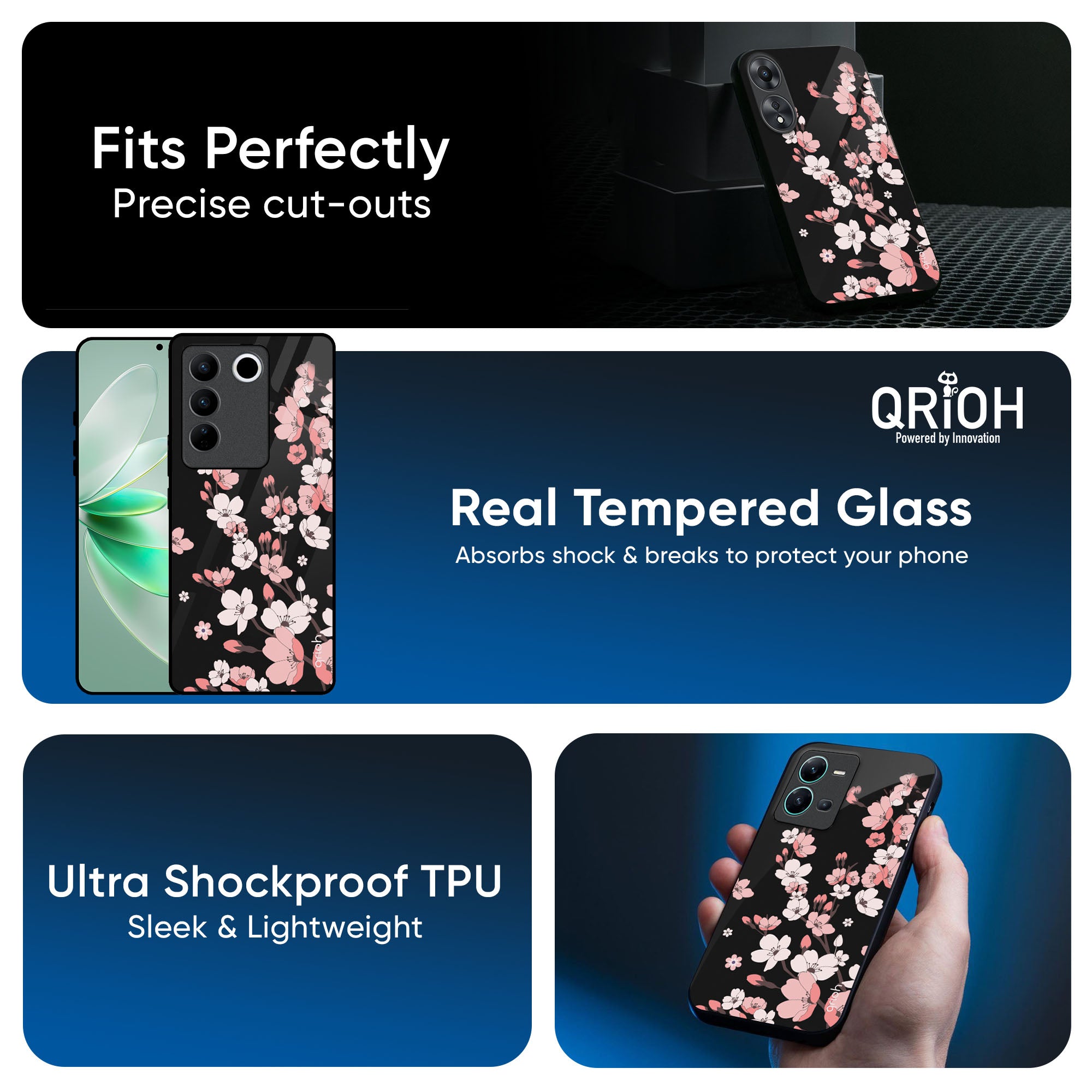 Black Cherry Blossom Glass Case for IQOO 13 5G