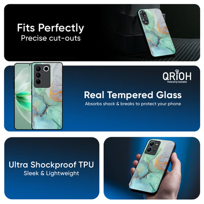 Green Marble Glass Case for IQOO Z9s Pro 5G