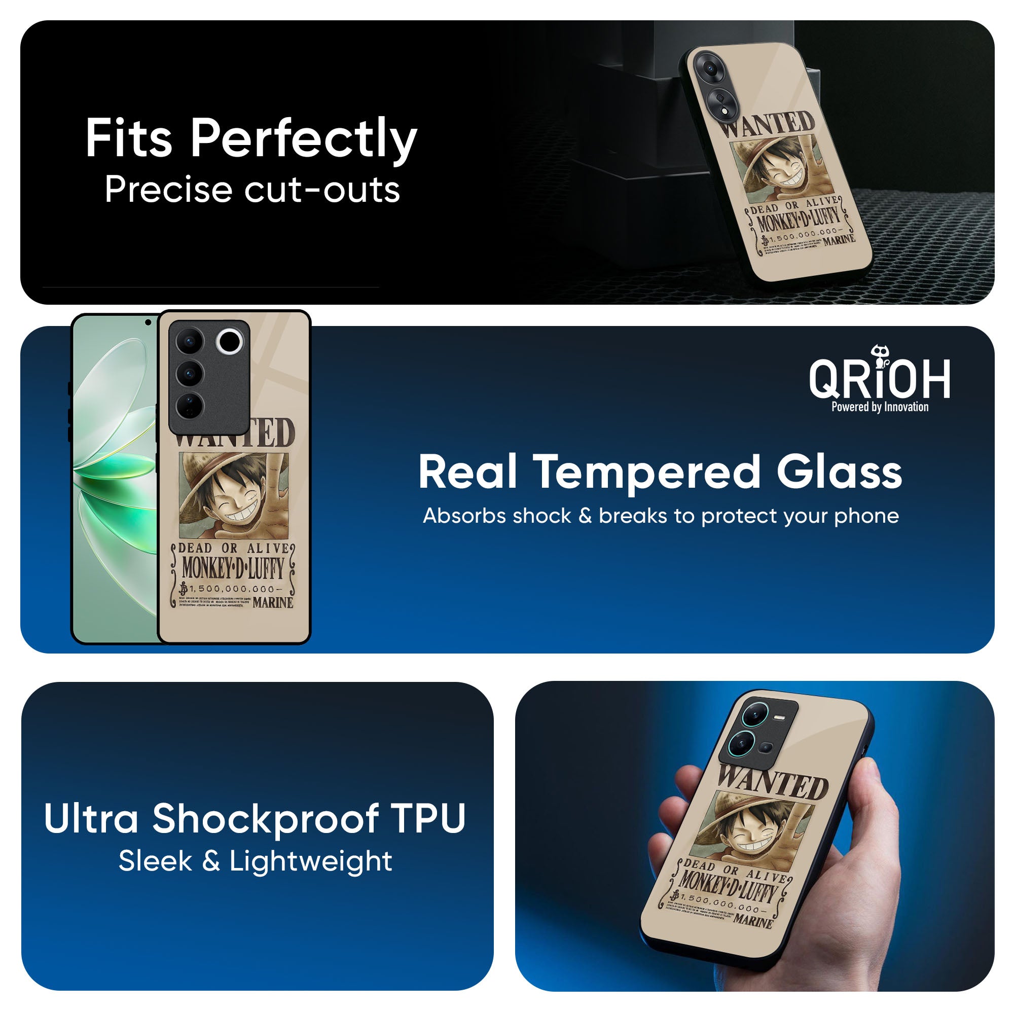 Luffy Wanted Glass Case for IQOO Z9s Pro 5G