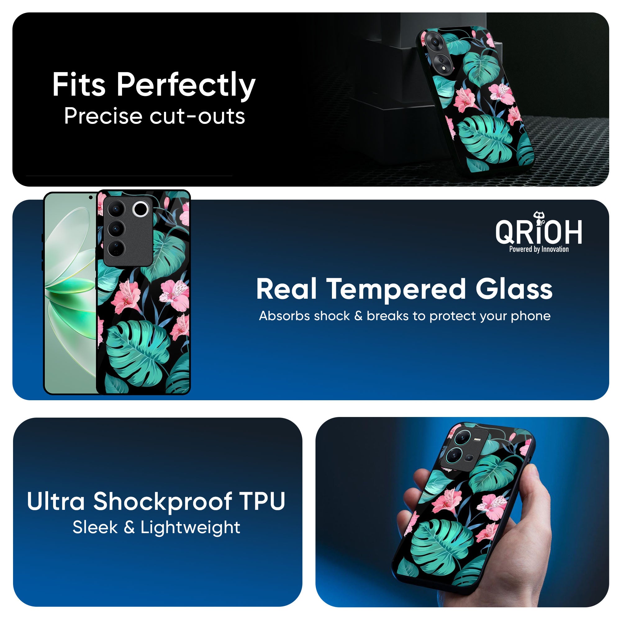 Tropical Leaves & Pink Flowers Glass Case for IQOO Z9s Pro 5G
