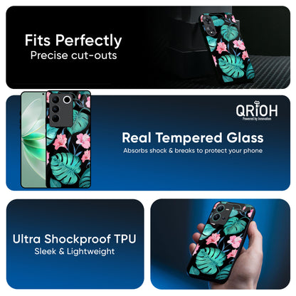 Tropical Leaves & Pink Flowers Glass Case for IQOO 13 5G