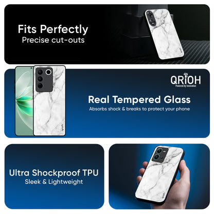 Modern White Marble Glass Case for IQOO Z9s Pro 5G