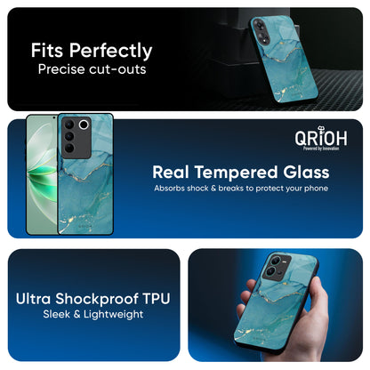 Blue Golden Glitter Glass Case for Vivo X200 5G