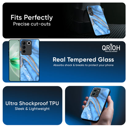 Vibrant Blue Marble Glass Case for IQOO Z9s Pro 5G