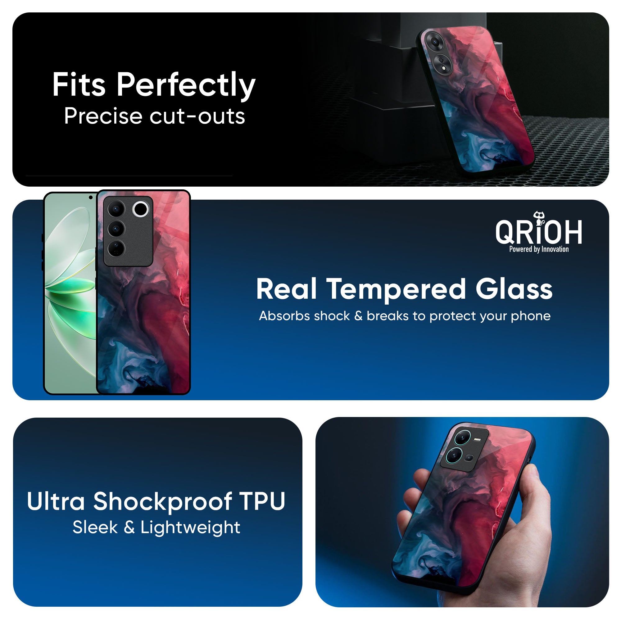 Blue & Red Smoke Glass Case for IQOO 13 5G