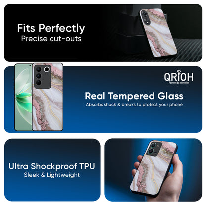 Pink & Gold Gllitter Marble Glass Case for IQOO Z9s Pro 5G
