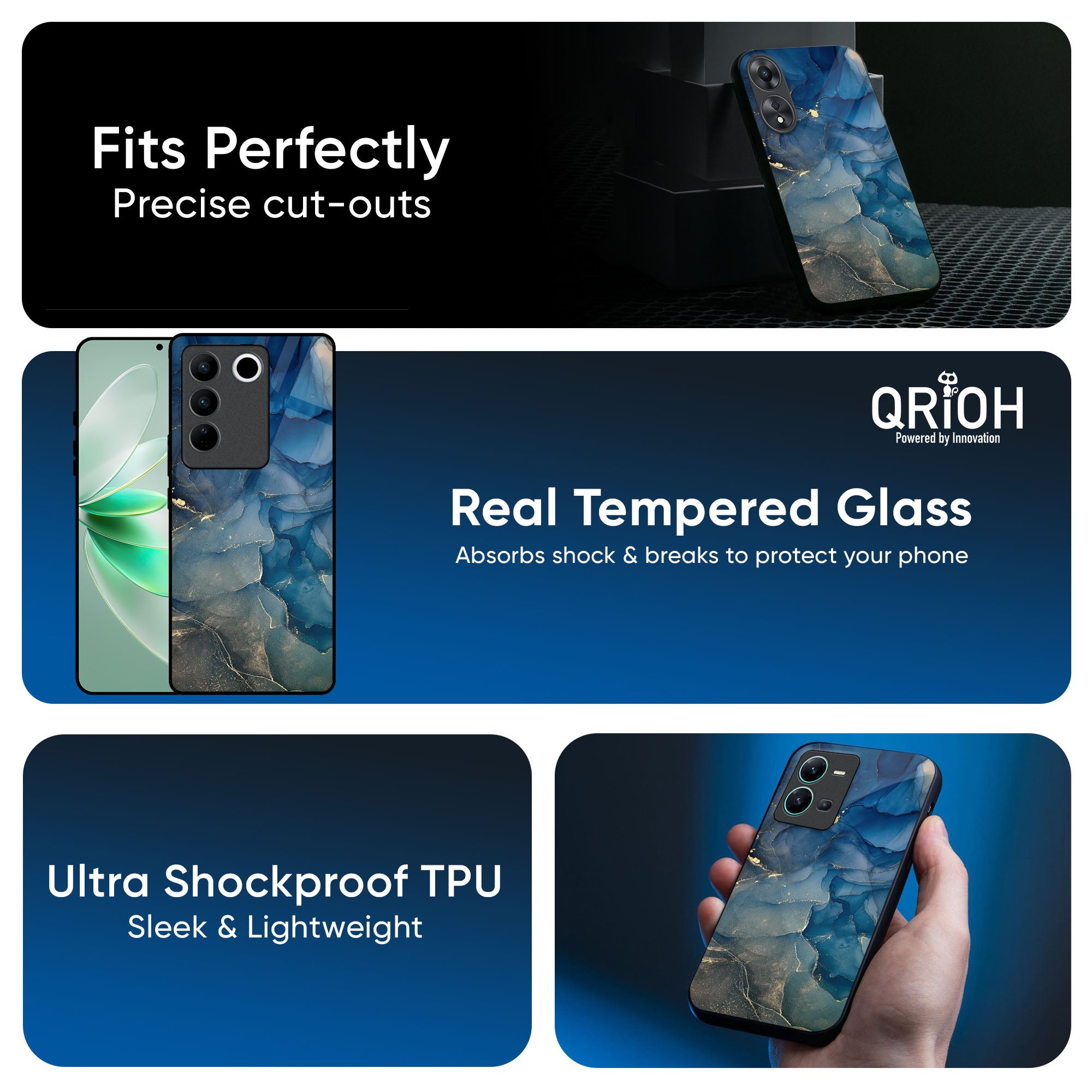 Blue Cool Marble Glass Case for IQOO Z9s Pro 5G