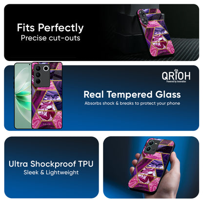 Electroplated Geometric Marble Glass Case for IQOO Z9s Pro 5G