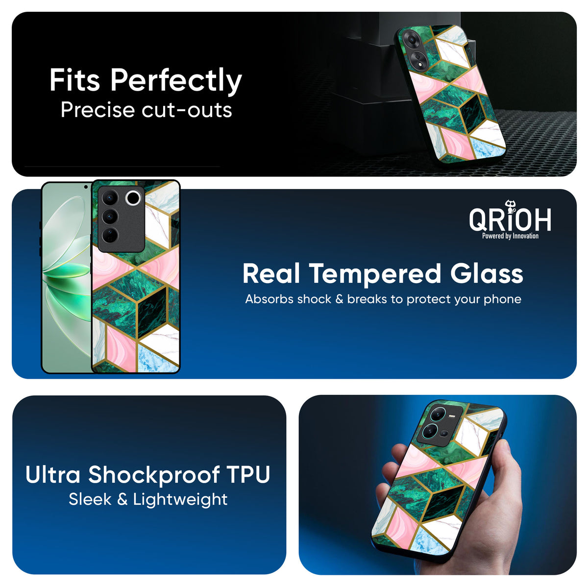 Seamless Green Marble Glass Case for Vivo T3 Pro 5G