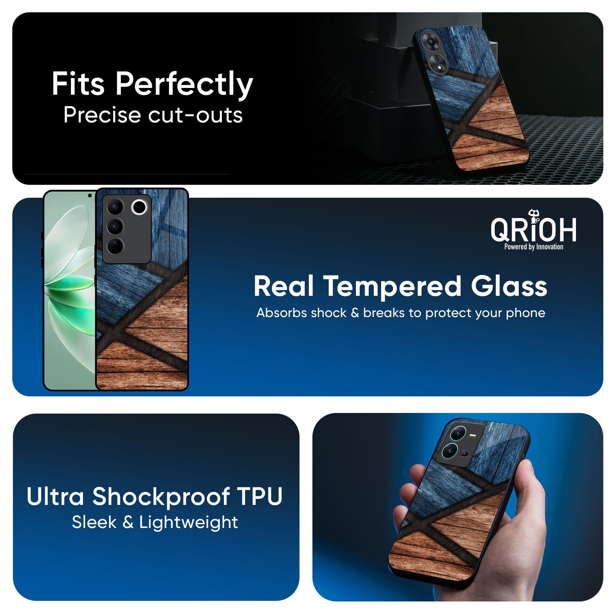 Wooden Tiles Glass Case for IQOO Z9s Pro 5G